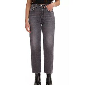 Levis Womens 25 Gray Premium Ribcage Straight Ankle Jeans Big E Button Fly Denim